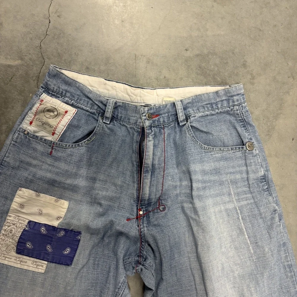 A.Tiziano Mens Patchwork Bandana Denim Jeans Blue Size 34